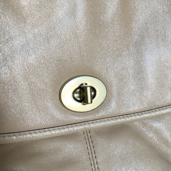 Coach Purse Bag Crossbody Tan Legacy Turnlock  Smooth Leather Flap Satin Lining - Picture 7 of 15